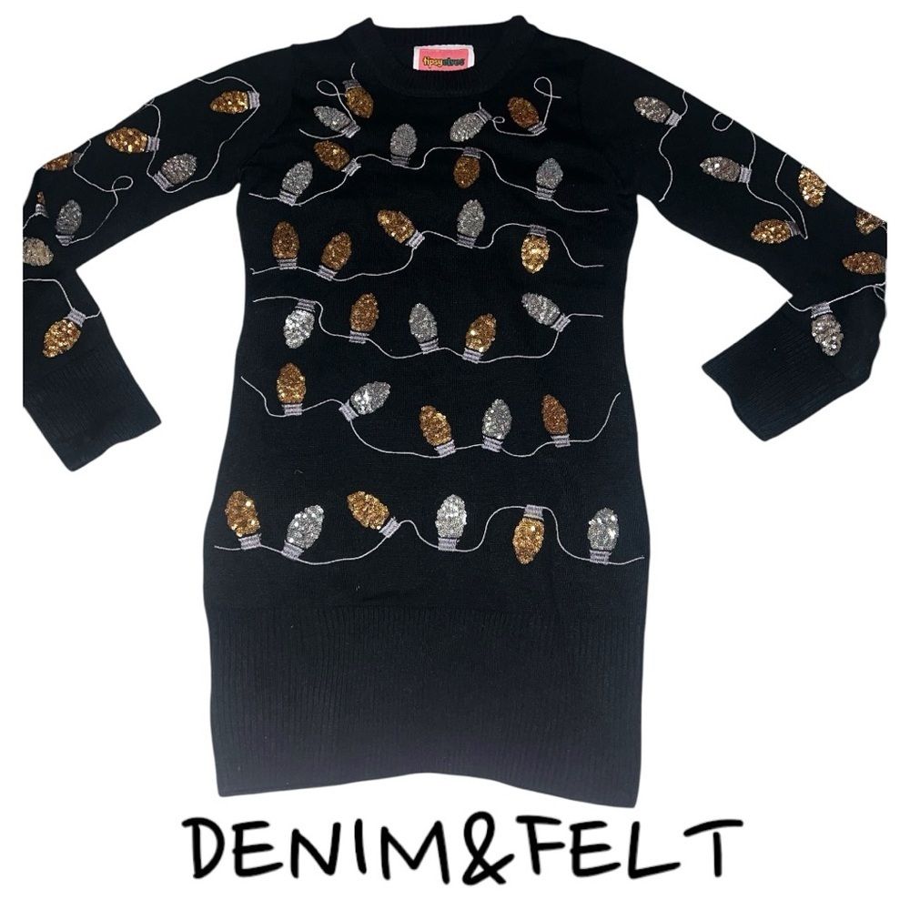 Tipsy Elves Women’s Black CHRISTMAS LIGHT STRAND SEQUIN SWEATER DRESS | NEW!!🖤🖤 - Picture 6 of 10